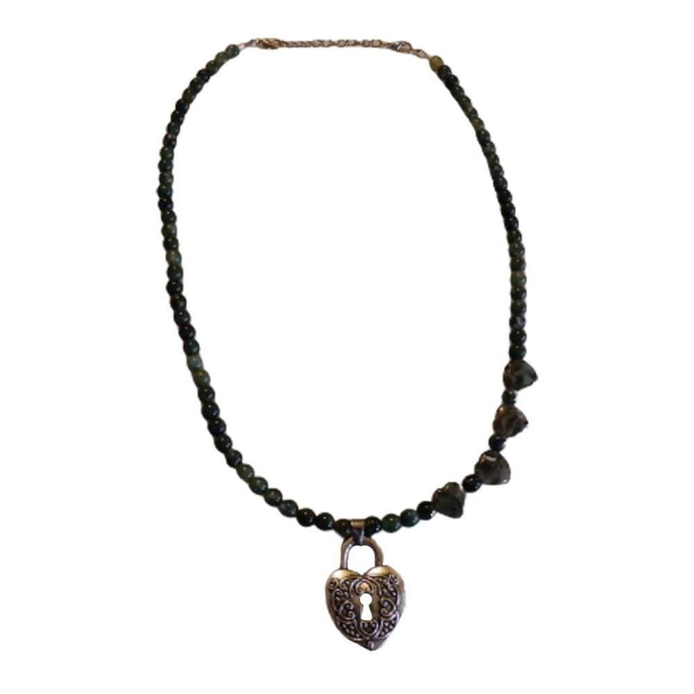 Green Moss Agates Hearts Necklace 3033